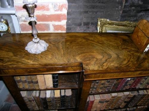 fig 1. Victorian Figured Walnut Break Front Open Bookcase